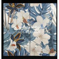 Gạch 3D nghệ thuật hoa lá xanh dán tường 60x120 BN03