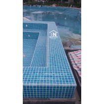 Gạch Mosaic gốm men rạn 1 lớp ốp hồ bơi màu xanh trộn màu 4871