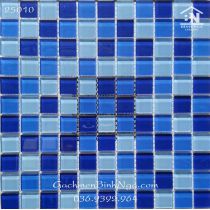 Gạch hồ bơi màu xanh trộn màu Mosaic vỉ thủy tinh giá rẻ 25010