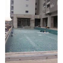 Gạch Mosaic gốm men rạn 1 lớp ốp hồ bơi màu xanh trộn màu 4871