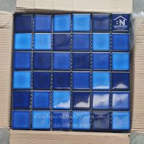 Gạch ốp bếp Mosaic gốm men bóng 4808 màu xanh  