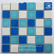 Gạch Mosaic gốm men rạn ốp hồ bơi trộn màu 48358 chip 48x48