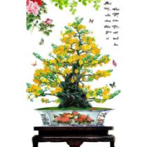 Gạch tranh 3D treo tường-Mai vàng tạo dáng Bonsai đẹp
