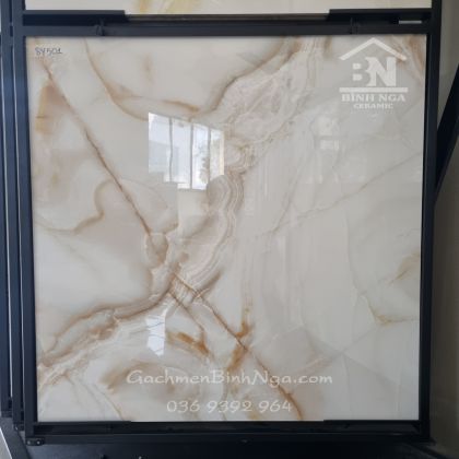 Gạch lát nền 80x80 vân đá màu vàng siêu bóng cao cấp 8Y501 