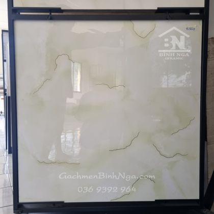 Gạch bóng kiếng 80x80 trắng xanh ngọc thạch khắc kim 8871 