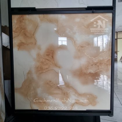 Gạch ngọc thạch hồng 80x80 khắc kim vàng nhập khẩu 