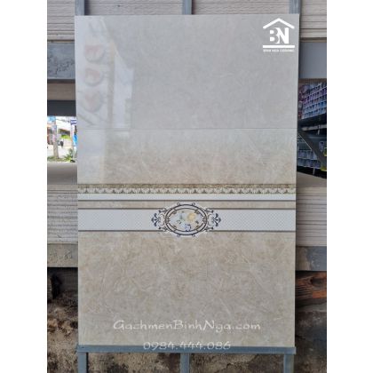 Gạch men bóng 30x60 vân đá màu vàng kem 