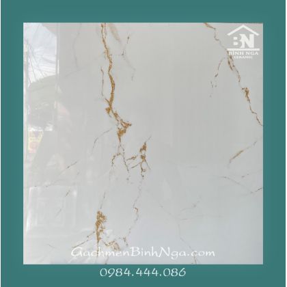 Gạch lát nền 60x60 bóng kiếng cao cấp Prime trắng vân vàng BNY68493E10 