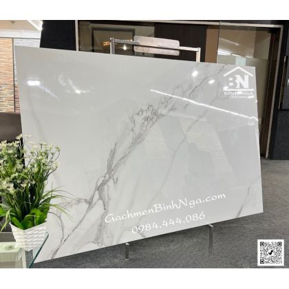 Gạch lát nền 1200x1800 Ấn độ màu trắng vân đậm siêu bóng 
