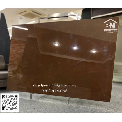 Gạch lát nền cao cấp 1200x1800 siêu bóng màu nâu chocolate 