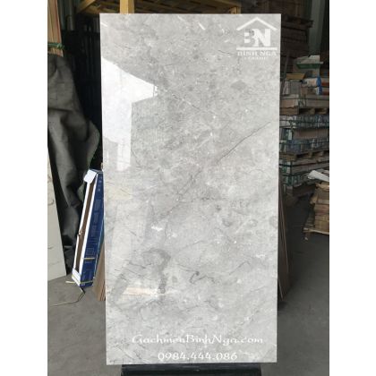 Gạch lát nền 60x120 bóng kính màu xám sáng vân đá cao cấp 