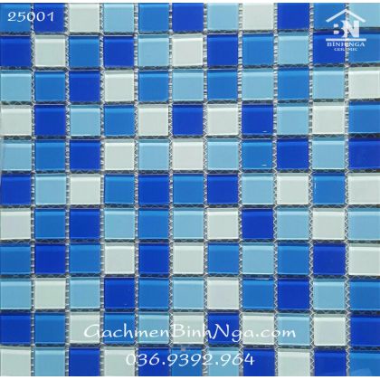Gạch vỉ ốp hồ bơi Mosaic thủy tinh xanh 4 màu giá rẻ 25001 
