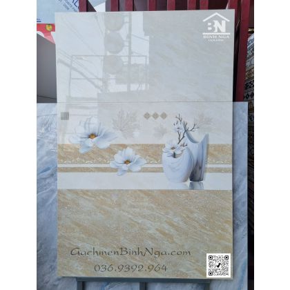 Bộ ốp tường phòng ngủ 40x80 bóng kiếng vân đá vàng đẹp bền 48005 