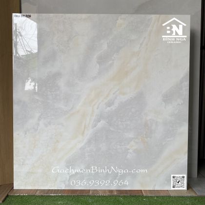 Gạch India 100x100 đá bóng kiếng xám mây vàng  