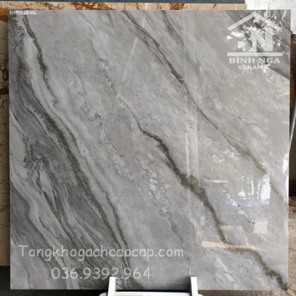 Đá bóng kiếng 80x80 khắc kim Marble xám  