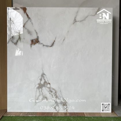 Gạch Ấn 100x100 trắng vân Marble siêu bóng 