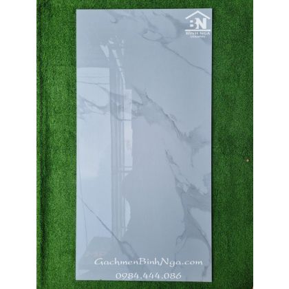 Gạch 60x120 bóng kính trắng vân mây đậm cao cấp Ấn độ 