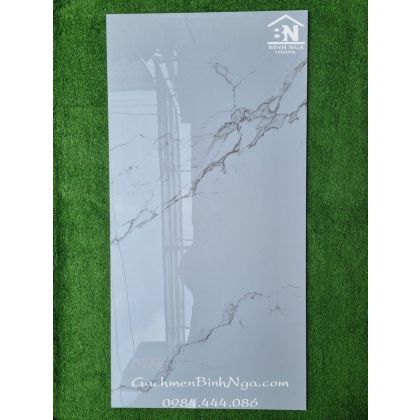 Gạch 60x120  màu trắng vân khói siêu bóng kính Ấn độ 