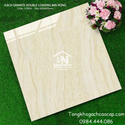 Gạch 80x80 bóng kính màu vàng vân đá 