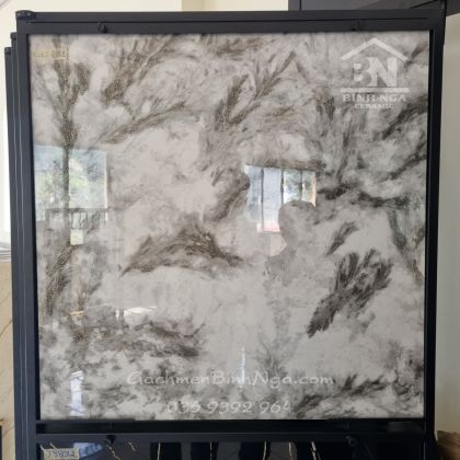Gạch 80x80 xám đen bóng kiếng nhũ ánh vàng cao cấp 