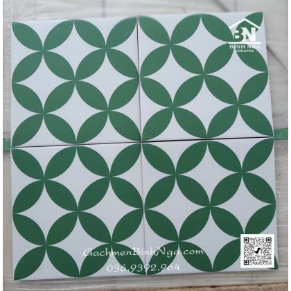 Gạch bông 20x20 đồng tiền xanh lá lát nền 