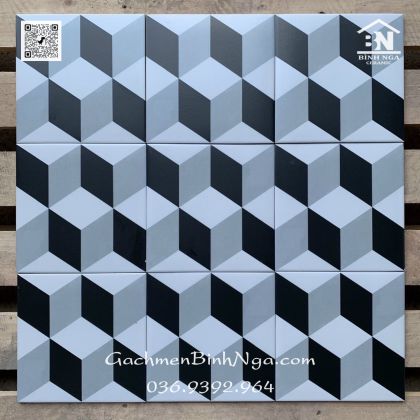 Gạch bông 3D trang trí 20x20 màu xám hình lập phương  