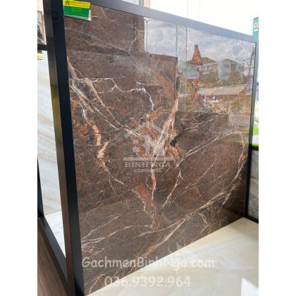 Gạch bóng kiếng 120x120 Ấn Độ vân Marble nâu 
