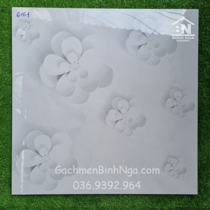 Gạch bóng kiếng bông hoa trắng xám 60x60 