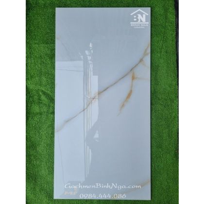Gạch bóng kính màu trắng vân vàng marble 60x120 cao cấp nhập khẩu 