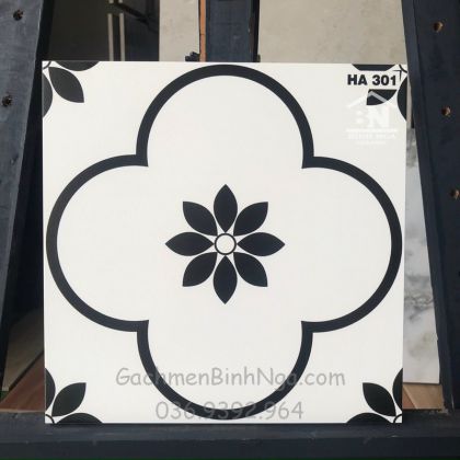 Gạch bông màu trắng 30x30 HA301 bông hoa 4 cánh 