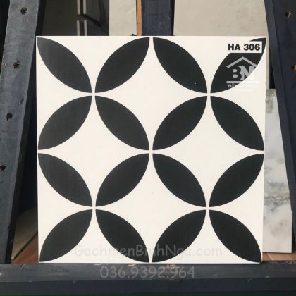 Gạch bông men 30x30 đồng tiền trắng đen HA306 giá rẻ 