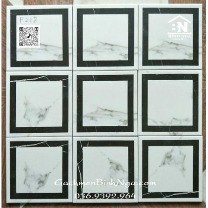 Gạch bông ốp tường trắng khói viền đen 20x20 P218 