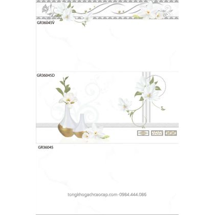 Gạch dán tường 30x60 cm hoa trắng trơn GR36045 