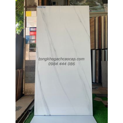 Gạch granite 60x120 Ý Mỹ  bóng kính trắng vân khói R8010THO 