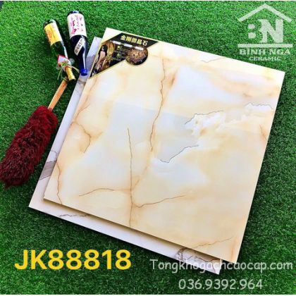 Gạch khắc kim 80x80 bóng kiếng màu vàng 88818F2 