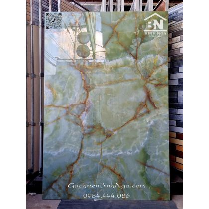 Gạch khổ lớn 1200x1800 xanh cẩm thạch vân đá marble siêu bóng Onyx Green 