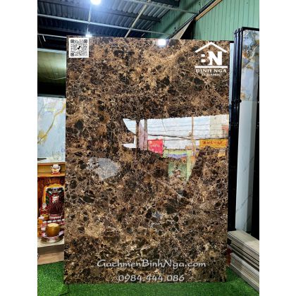 Gạch khổ lớn Ấn độ 1200x1800 bóng kính vân đá marble màu nâu 