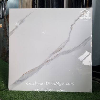 Gạch lát phòng khách 1000x1000 màu trắng vân khói siêu bóng 