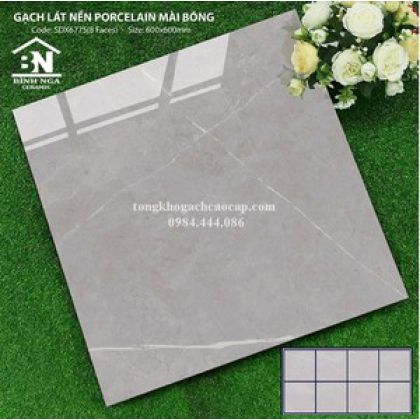 Gạch lát nền 60x60 bóng kính màu xám SDX6775 