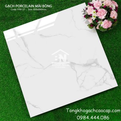 Gạch lát nền 80x80 bóng kính trắng vân mây 
