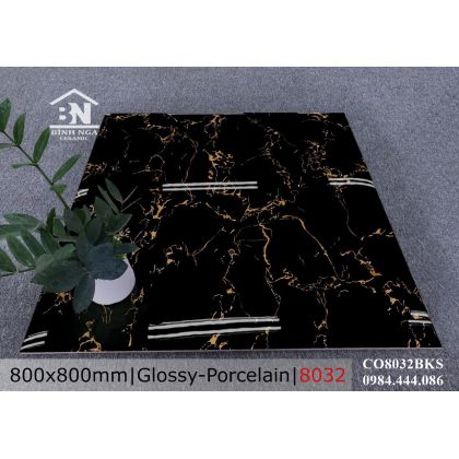 Gạch bóng kiếng 80x80 Catalan đen vân cam  