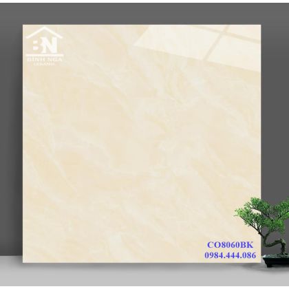 Gạch lát nền 80x80 bóng kiếng vân đá màu vàng 