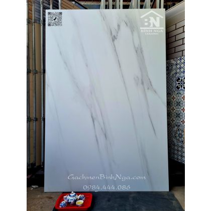 Gạch lát nền bóng mờ khổ lớn 120x180cm cao cấp Ấn độ, màu trắng vân mây 