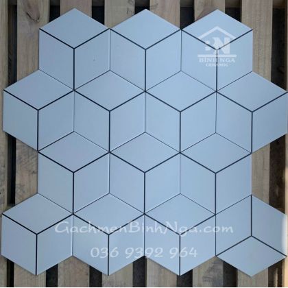 Gạch lục giác ốp bếp 3D màu trắng hình lập phương 