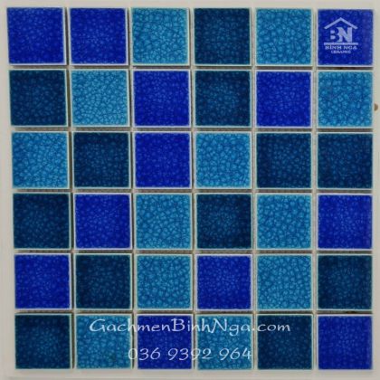 Gạch lát bể bơi Mosaic gốm men rạn 2 lớp mix xanh dương 306x306 