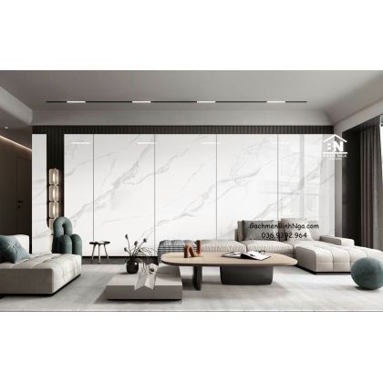 Gạch ốp tường khổ lớn 120x240 trắng khói liền vân 
