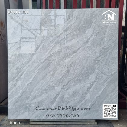 Gạch sàn 1000x1000 màu xám ghi nhạt bóng kính BN3T51105 