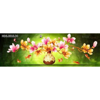 Gạch tranh 3D bình hoa khổ ngang 