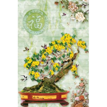 Gạch tranh dán tường cây mai Bonsai đẹp Sài Gòn 