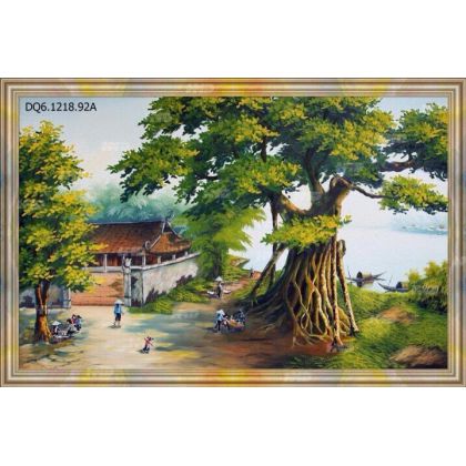 Gạch tranh đồng quê cây đa-đình làng 